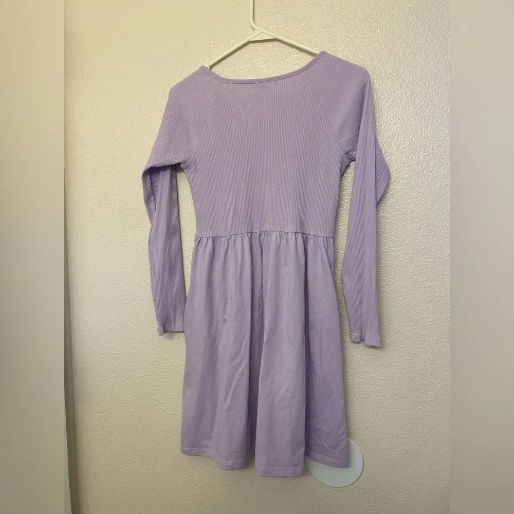 Old Navy lavender long sleeve ribbed-knit dress square neckline pockets XL 14-16